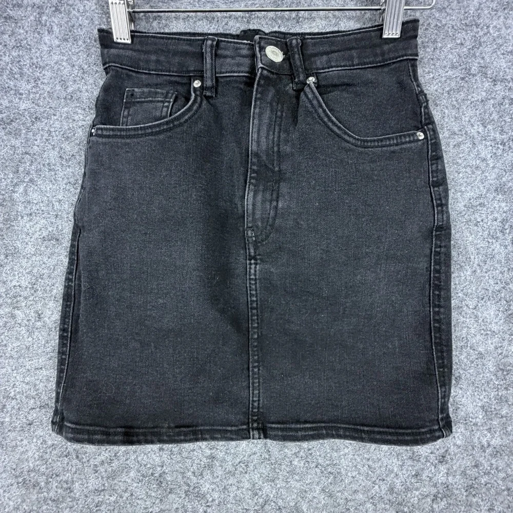 Zara Mini Skirt Womens XS Black Denim Fitted Career Indie Sleaze Grunge Rocker